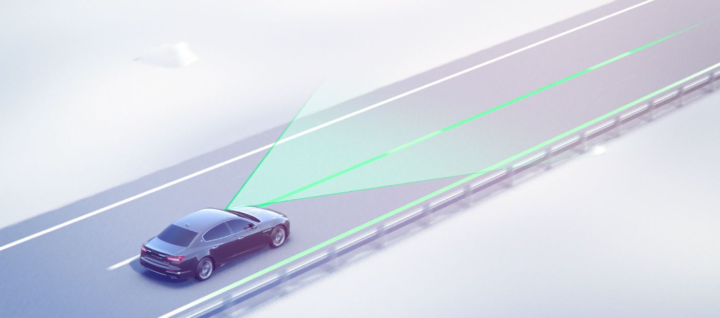 Lane Keeping Assist System - Maserati view from above with lane markings