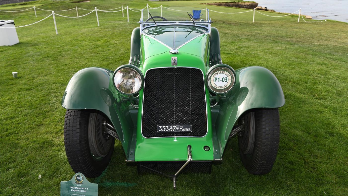 Green Maserati 1932 on grass